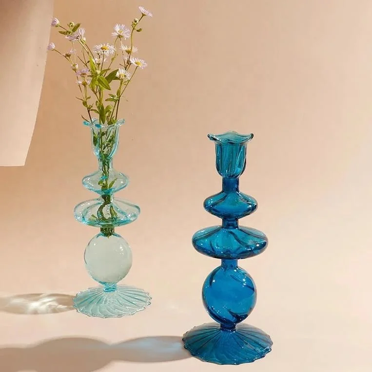 Home decor Nordic vintage tall crystal colored glass Flower Vases