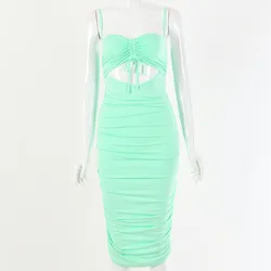 2019 European and American Fashion New Bow Wrapped Chest Sleeveless Pleated Bandage Dress