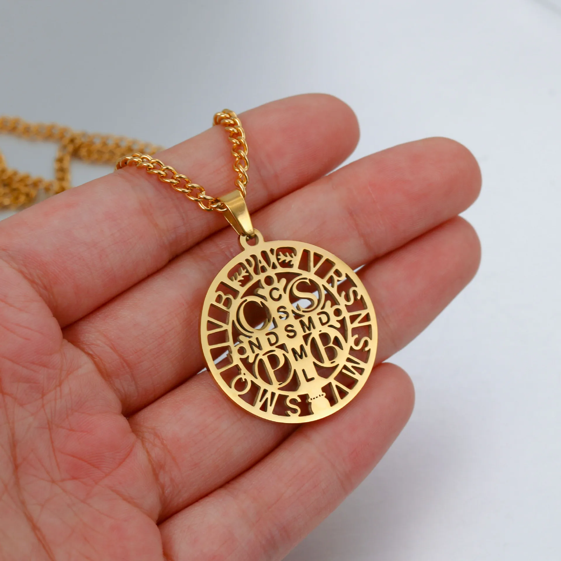 Benedictine Personalized Benedict Card of Exorcist Amulet Jewelry Gift Stainless Steel Exorcism Cross Pendant Necklace for Men