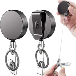Custom logo Stainless Steel key fob retrackable keychain retractable Badge reel Name ID badge holder with Belt Clip