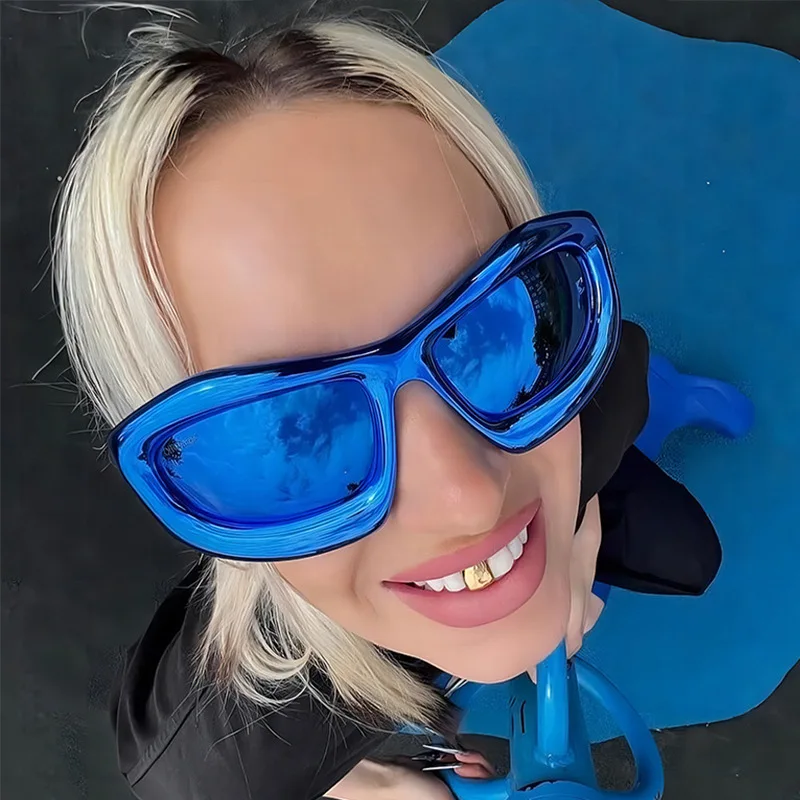 2024 Trendy Men Big Frame Silver Goggles Sun Glasses UV400 Y2K Cat Eye Women Sunglasses men custom luxury designer sunglasses