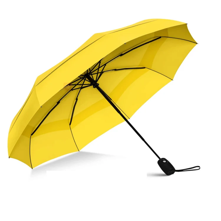 Waterproof Dries Instantly Lightweight Double Vented Canopy Factory Air Vented Double Layer Three Foldable Umbrella