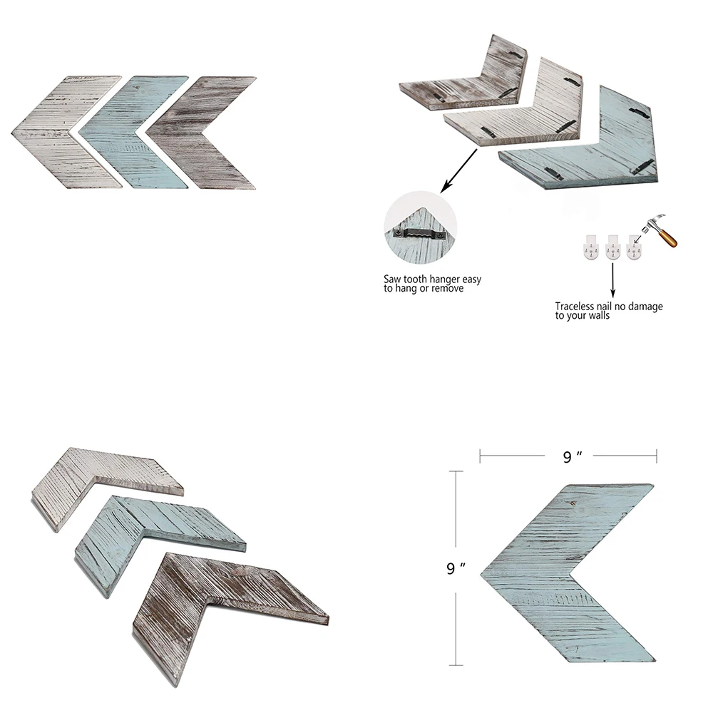 Arrow Sign Wall Decor Decorative Farmhouse Home Wall Hanging Decor Set of 3 Arrows