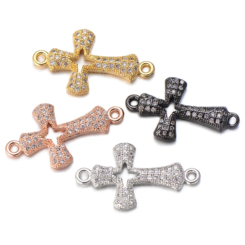 Women Handmade Bracelet Necklace Accessories White CZ Cross Charms for Jewelry Making Micro Pave Clear Zircon Bead Charm
