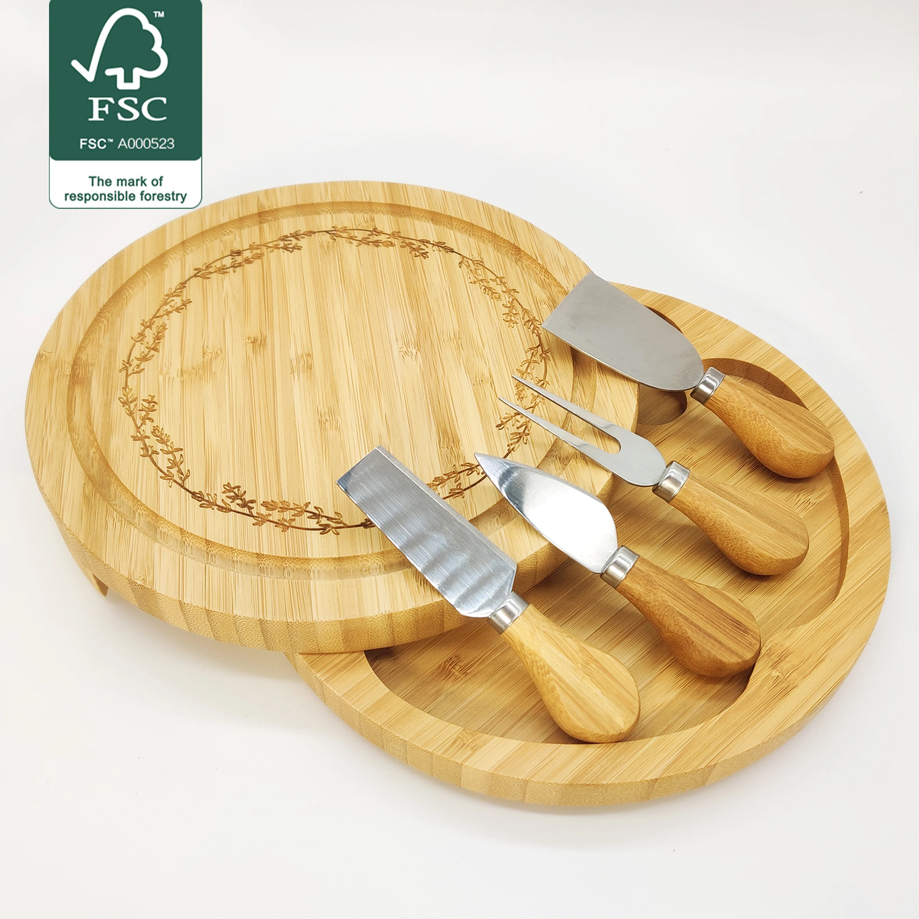 Family parties, picnic camps Cutting board Bamboo Cheese board and knife set With tray