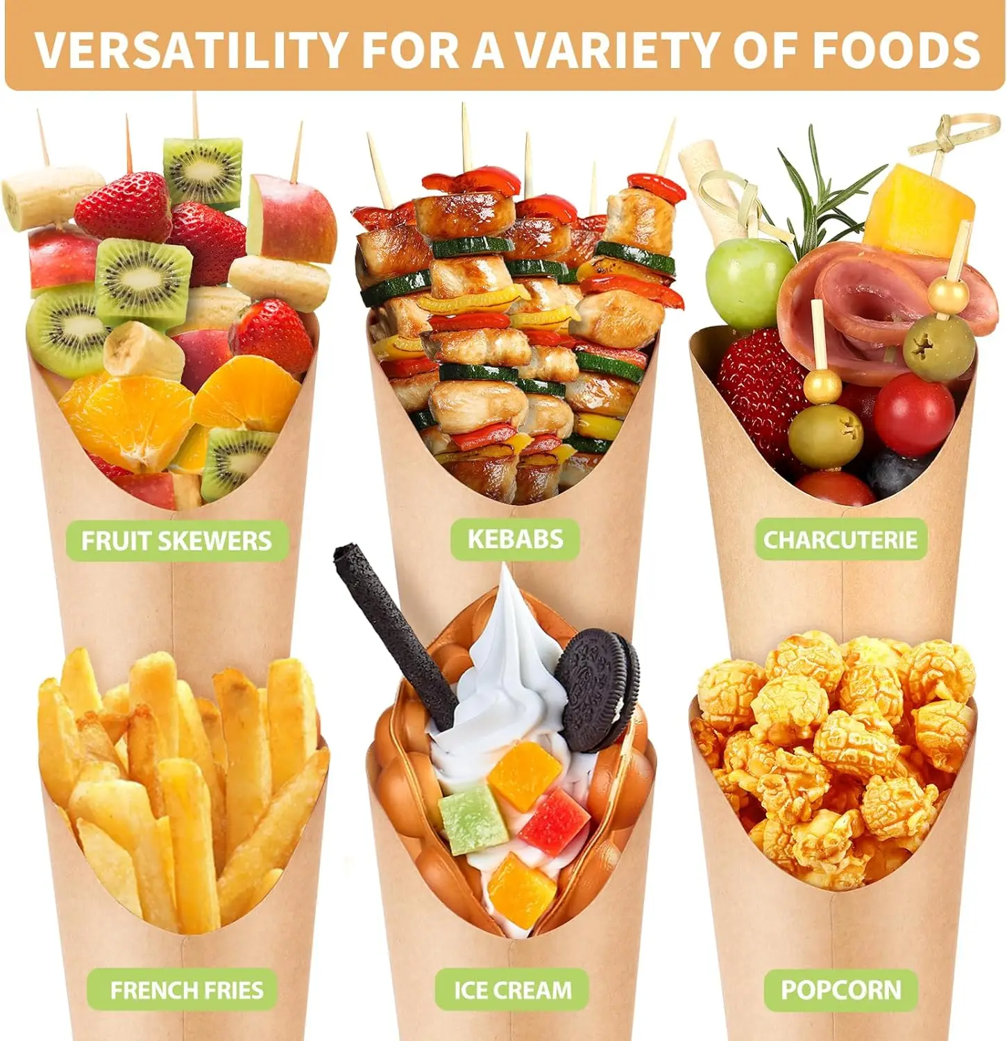 Custom Printed Logo Paper Popcorn Sandwich Ice Cream Holder Cup  Kraft Paper Container For Wedding Party Food Cones