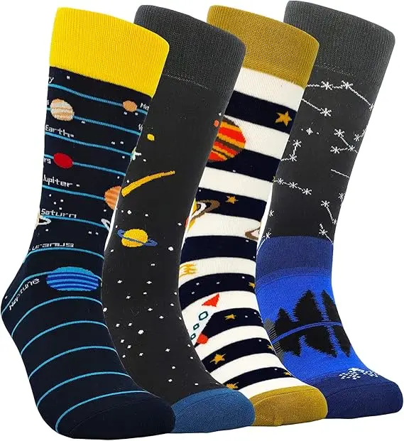 Mens Standard Size Funny Pattern Dress Socks Crazy Design Combed Cotton Socks Novelty Gifts Socks for Men