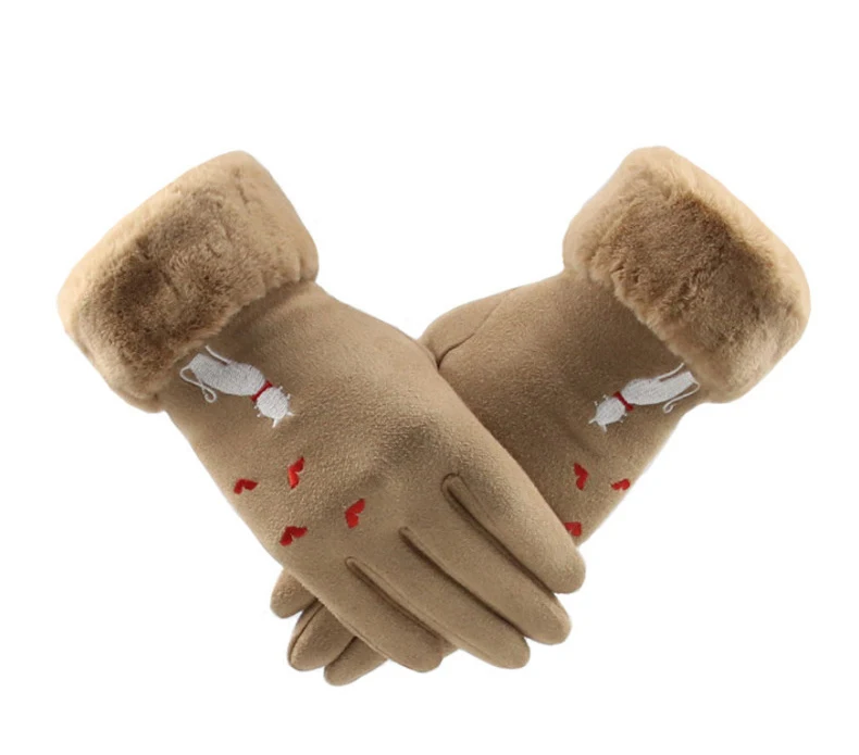 
D1784 Wholesale 2019 Winter Women Warm Loving Heart Cat Suede Fabric Touch Screen Gloves 