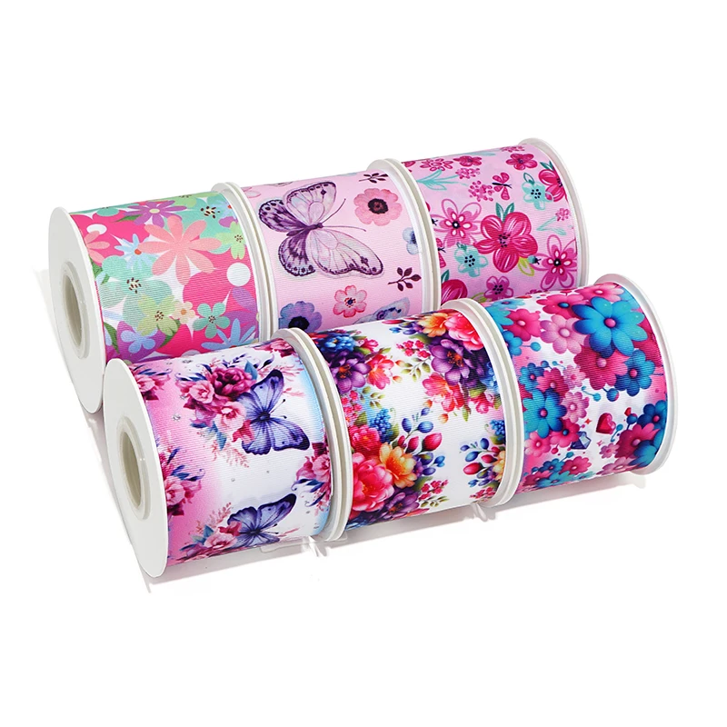 50 Yards 3iinch 75mm  Printed Grosgrain Ribbons For Hair Bows DIY Handmade Materials