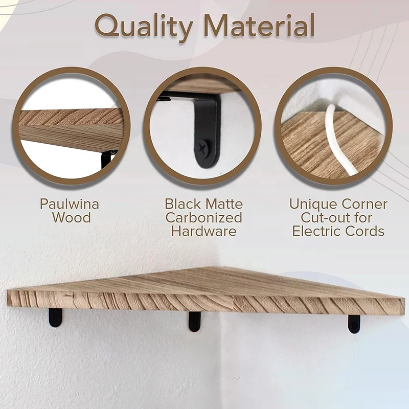 Triangle Corner Wall Shelf Living room 3 Set Wood  Floating Shelves With Brackets Rustic Organizer Displays Corner Storage Rack