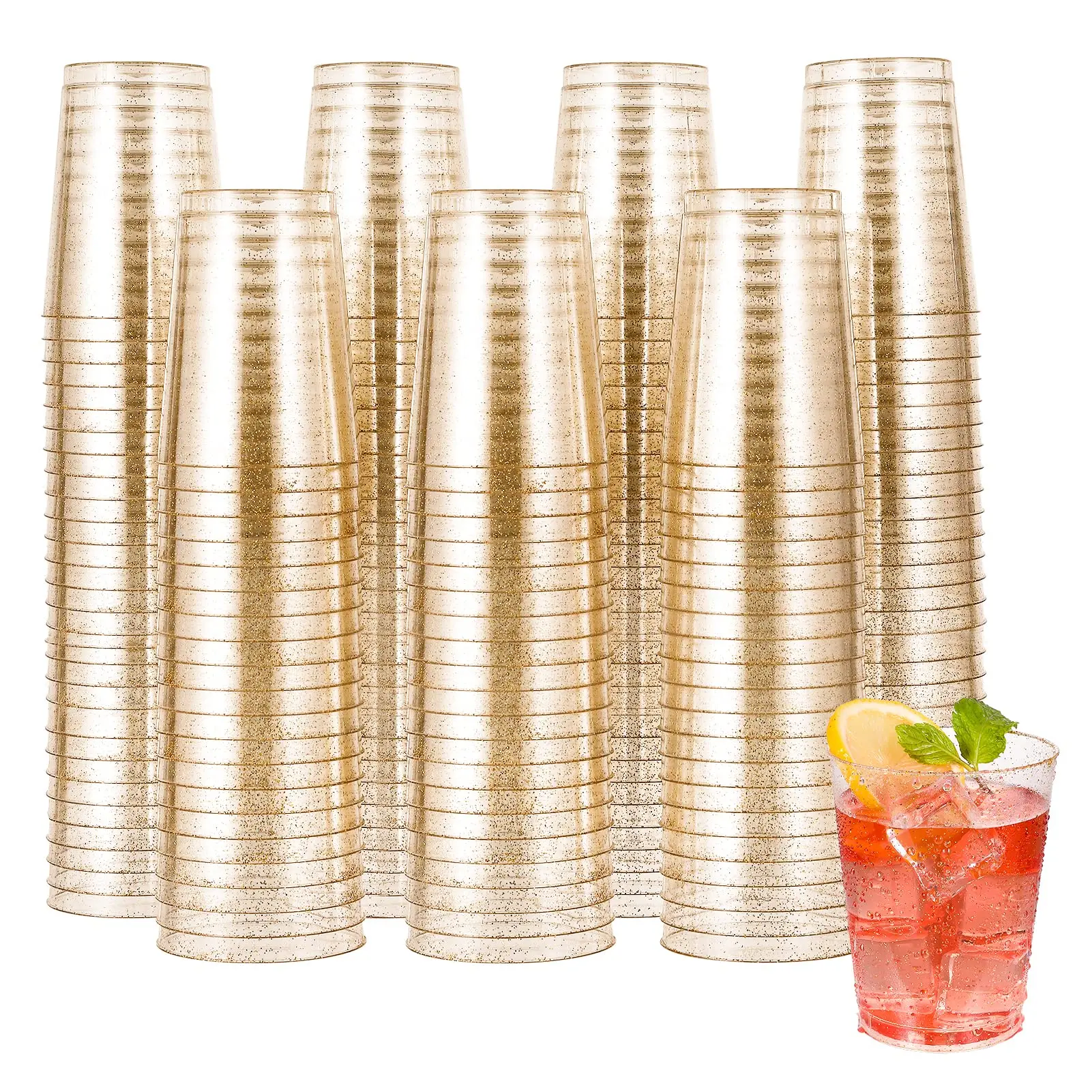 9Oz Clear Tumblers Gold Glitter Fancy Disposable Wedding Cups Elegant Party Cups Disposable Plastic Cups for Wedding Christmas