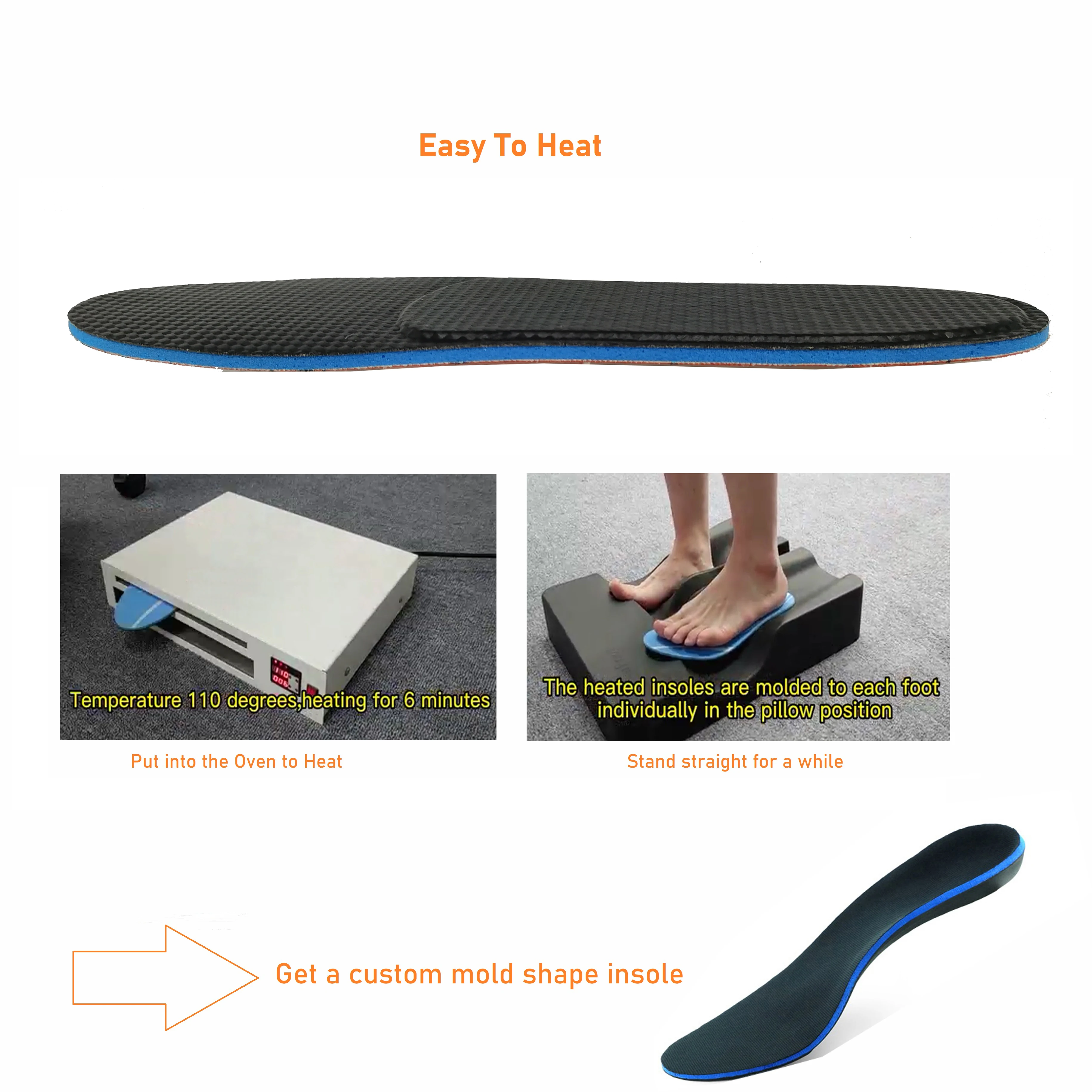 Manufacturer Customize High Quality Shoe Pad Heated Moulded Personalized Thermoforming Orthotics Arch Support Insoles