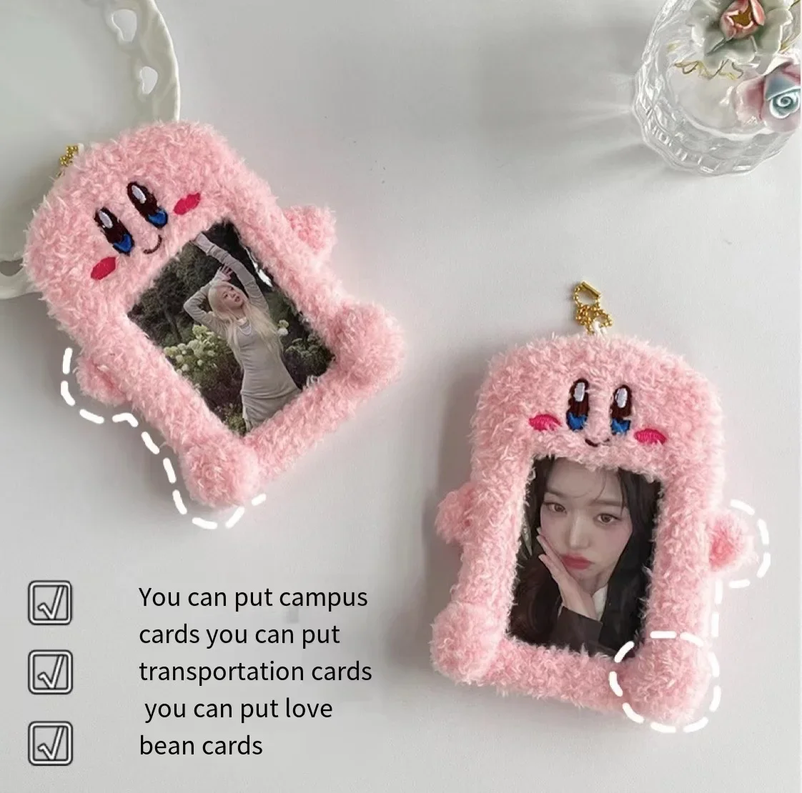Kawaii Animal 3 Inch Plush Kpop Holder Cute Idol Postcards Storage Card Bag Collect Organizer Bag with Pendant Stationery
