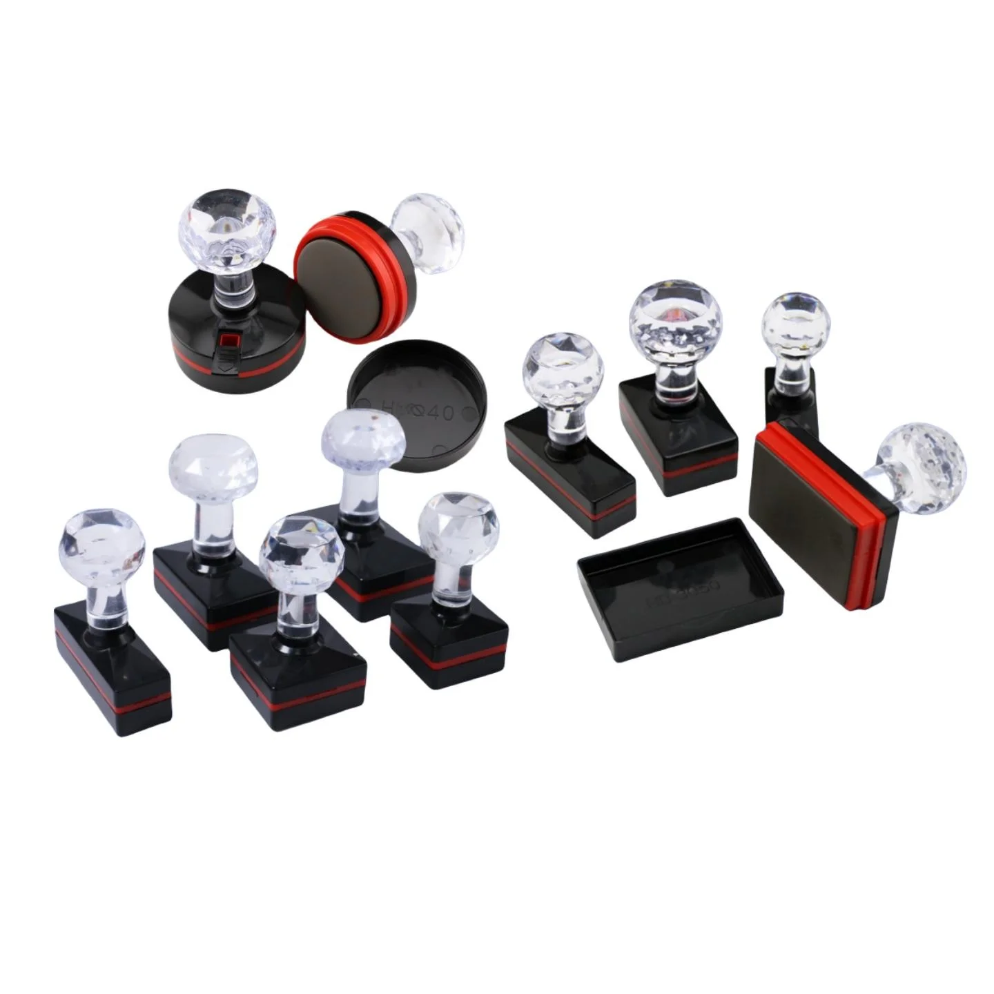 Various Size Acrylic Crystal Handle Flash Self Inking Stamp Text Rubber Date Stamp Pre-Inked Flash Foam Stamp