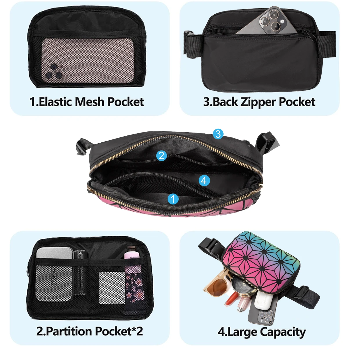 Luminous Travel waist belt Women Waterproof PU Fanny Pack Waist Bag Purse for Women Chest Bag Crossbody Belt Sport Bag