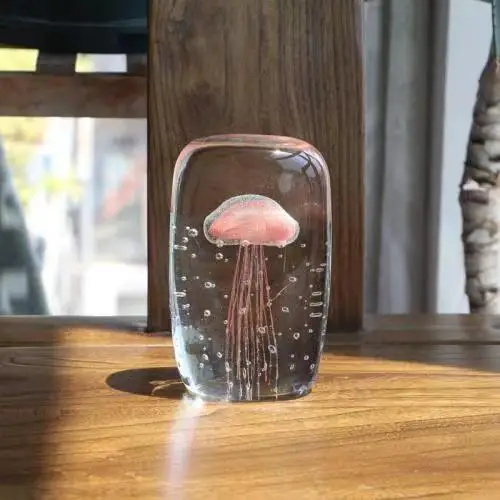 Small White Crystal Decoration Glow in The Dark Glass Paperweight Jellyfish in Crystal Crafts