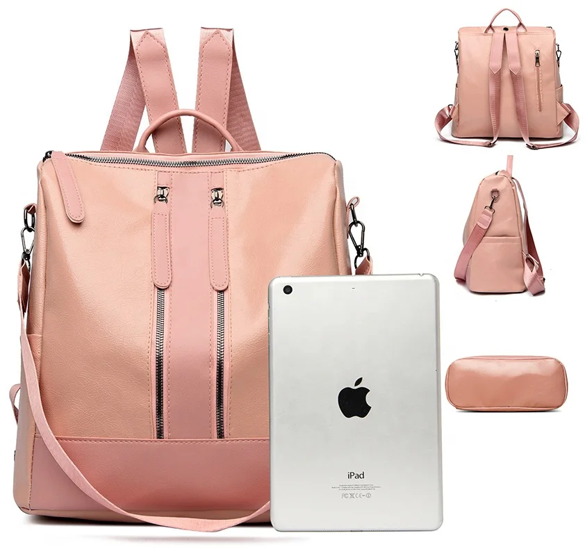 Factory direct big capacity beautiful women PU leather backpacks multi-function single-shoulder bag young lady backpack