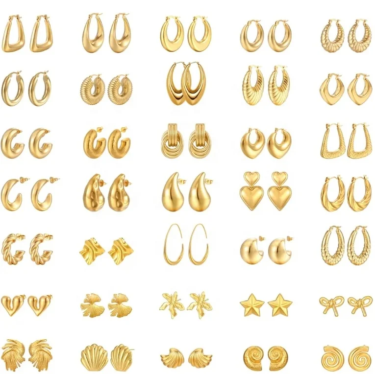 custom Jewelry wholesale Chunky Hypoallergenic Butterfly flower PVD 18k gold earrings stud stainless steel earrings for women