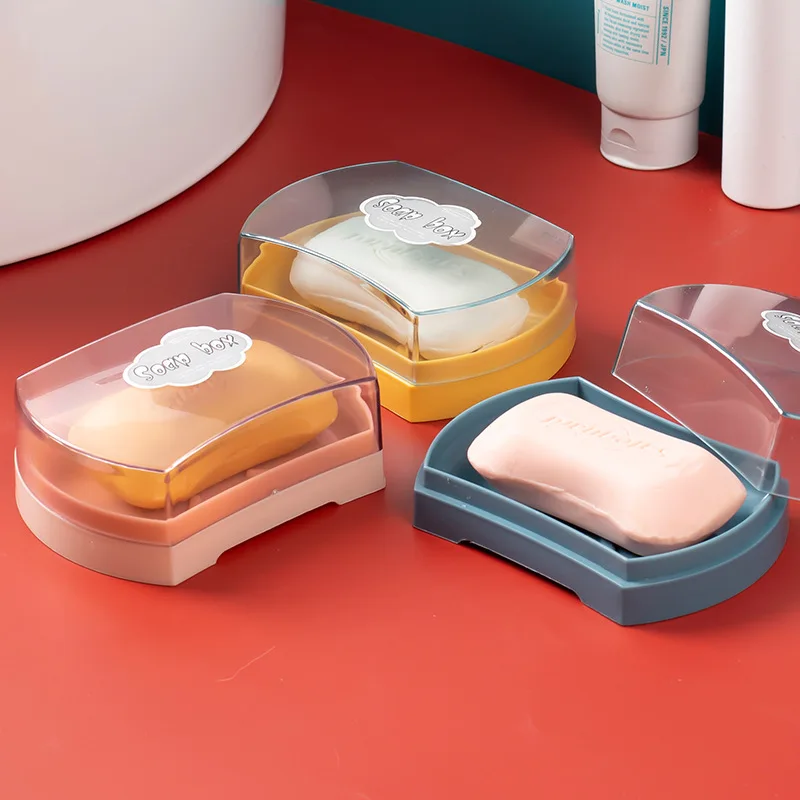 Hotel Bathroom Accessories Soap Box Plastic Soap Dish Box With Case Lid & Drain Holder Soap Container  Tray