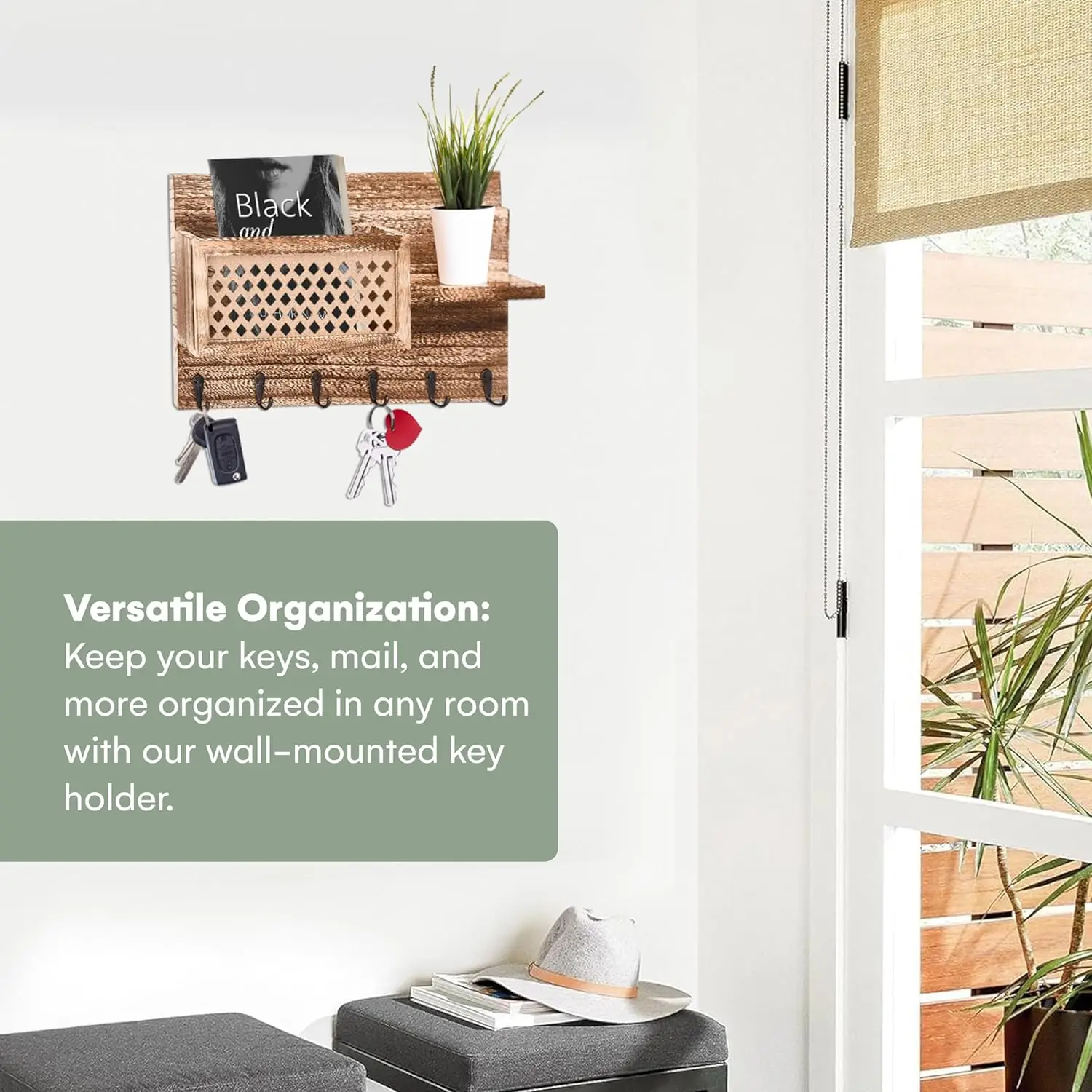 Wooden key holder Wall hanging Corridor hanger pendant classification and Key holder Coat hanger with coat hook (brown)