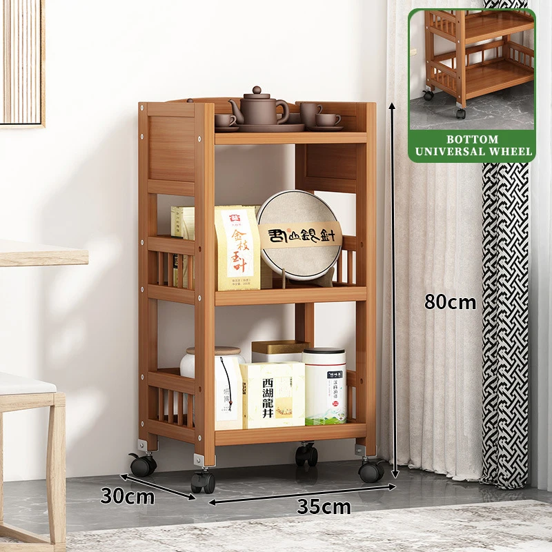 Three-Tiers Wooden Rolling Cart Furniture Trolley Holders and Storage Rack