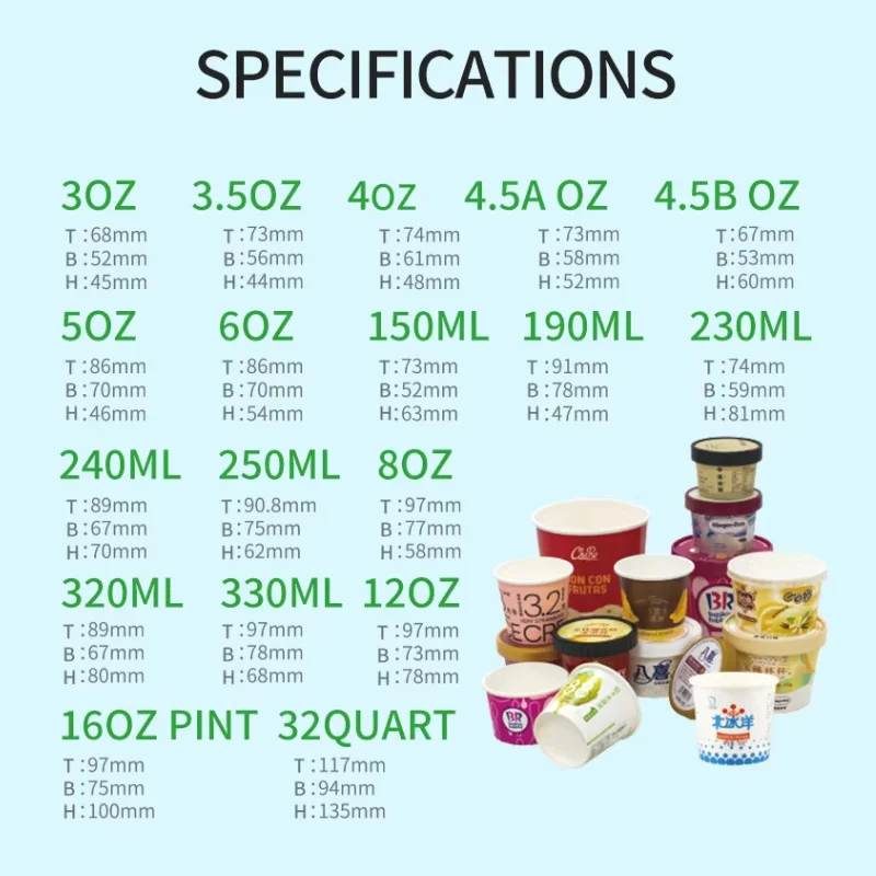 Customized 3oz 4oz 5oz 6oz 8oz 12oz  Ice Cream Cups Clear Disposable  Printed Custom Ice cream paper cups with spoon