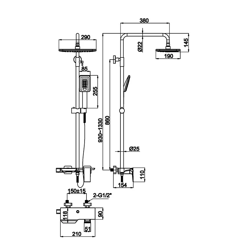 Empolo Wall Mount Shower Faucets Mixers High Quality gun metal Shower Faucet Set Rain Brass Shower Set
