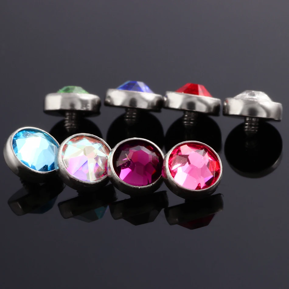 Titanium Internally Threaded 3mm 4mm 5mm 7mm Dermal Anchors Colorful Gems Dermal Top Micro Dermal Skin Diver Jewelry