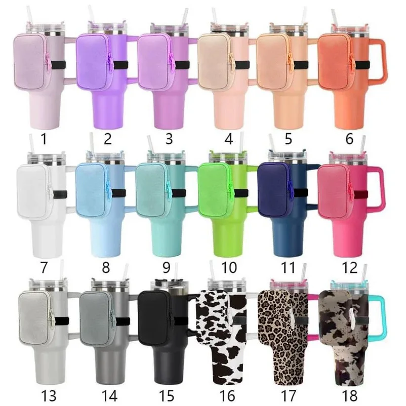Hot Selling 20oz 30oz 40oz Tumbler Neoprene water bottle pouch bag with zipper magic tape elastic band tumbler cup cover holder