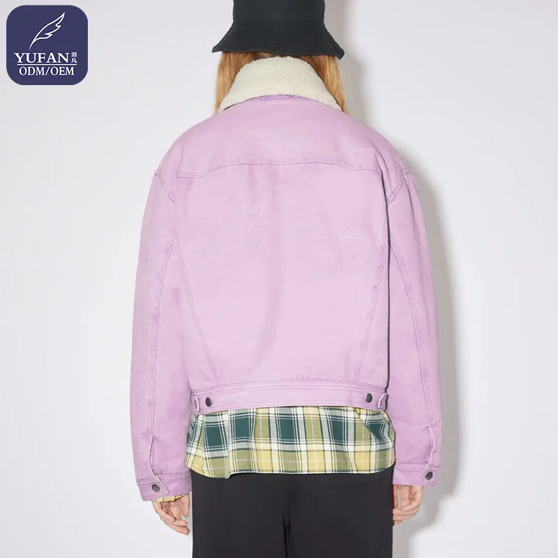 YuFan Custom 2023 OEM ODM Thin Ladies Down Jacket Denim Down Jacket  Lapel Collar Contrasting Color Down Coat