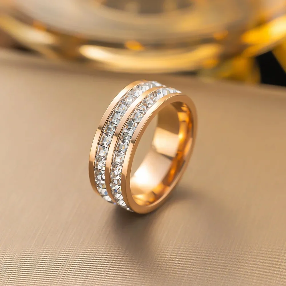 Exquisite Stainless 18k Gold Tennis Zircon Engagement Wedding Couple Finger Ring Women Luxury Cz Knuckle Ring For Gift