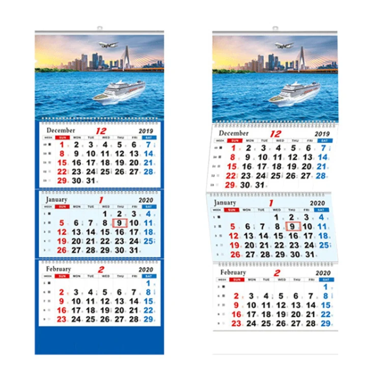 3 Fold Wall Calendar With Plastic Slider