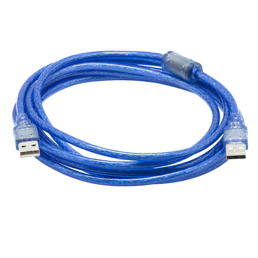 1.5m USB 2.0 Transparent blue cable Type A male to male AM to AM extension cable for Radiator Webc am Car Mp3 Camera Hard Disk