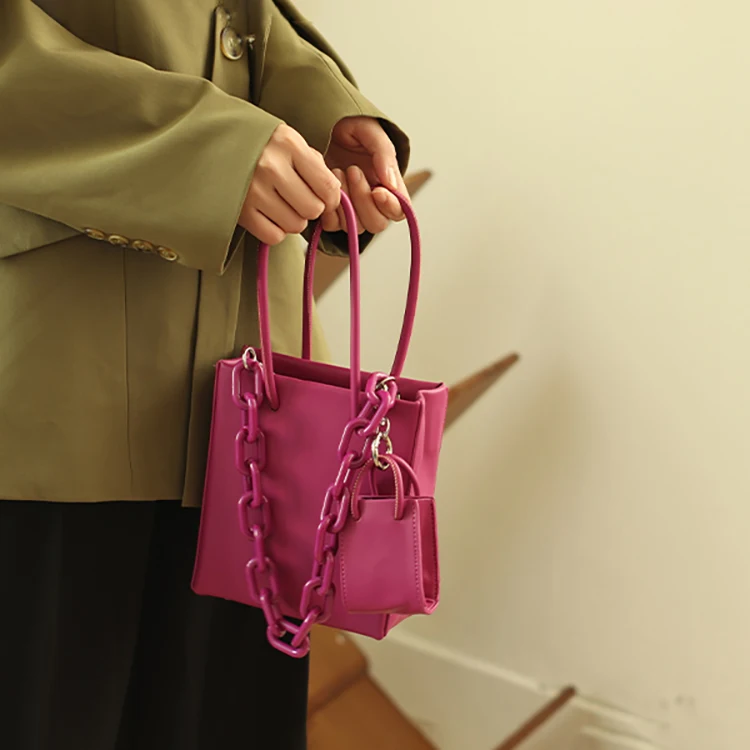 2022 square modern style office tote bag acrylic chain purse shopping women hand bag purple personality sling shoulder handbag
