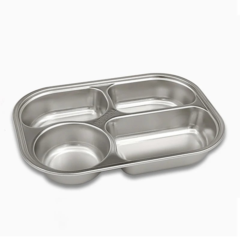 2022 wholesale custom food serving dishes metal stainless steel bento box divided plates for adults