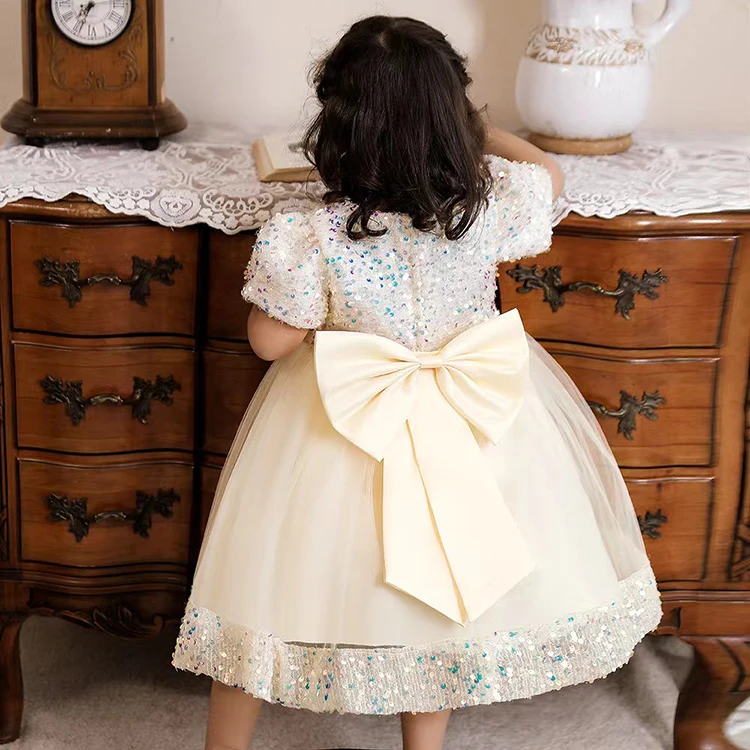 Baby Girl Birthday Party Dress Short Sleeve Sequined Tutu Skirt Christening Dresses
