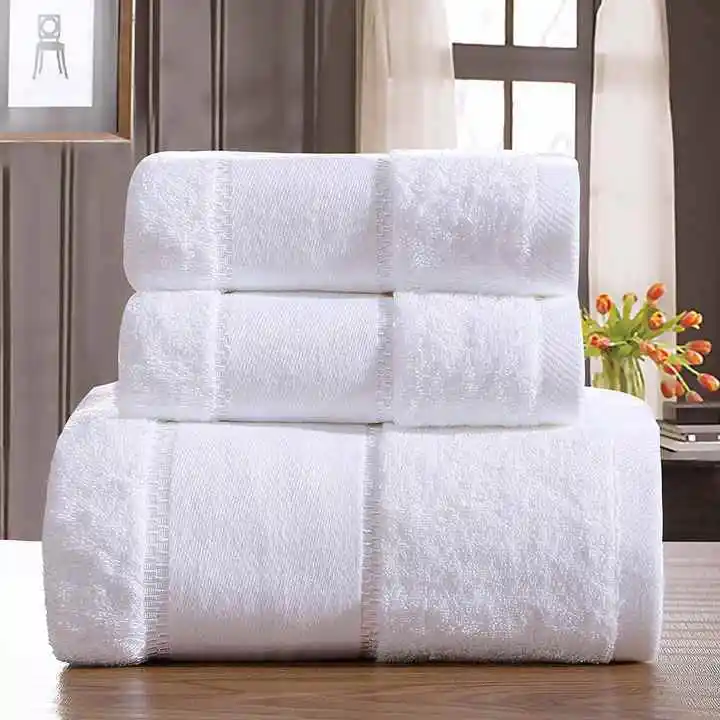 Customized Embroidered Logo White Spa 100% Cotton Terry Luxury Bath Towel Sets for Hotel