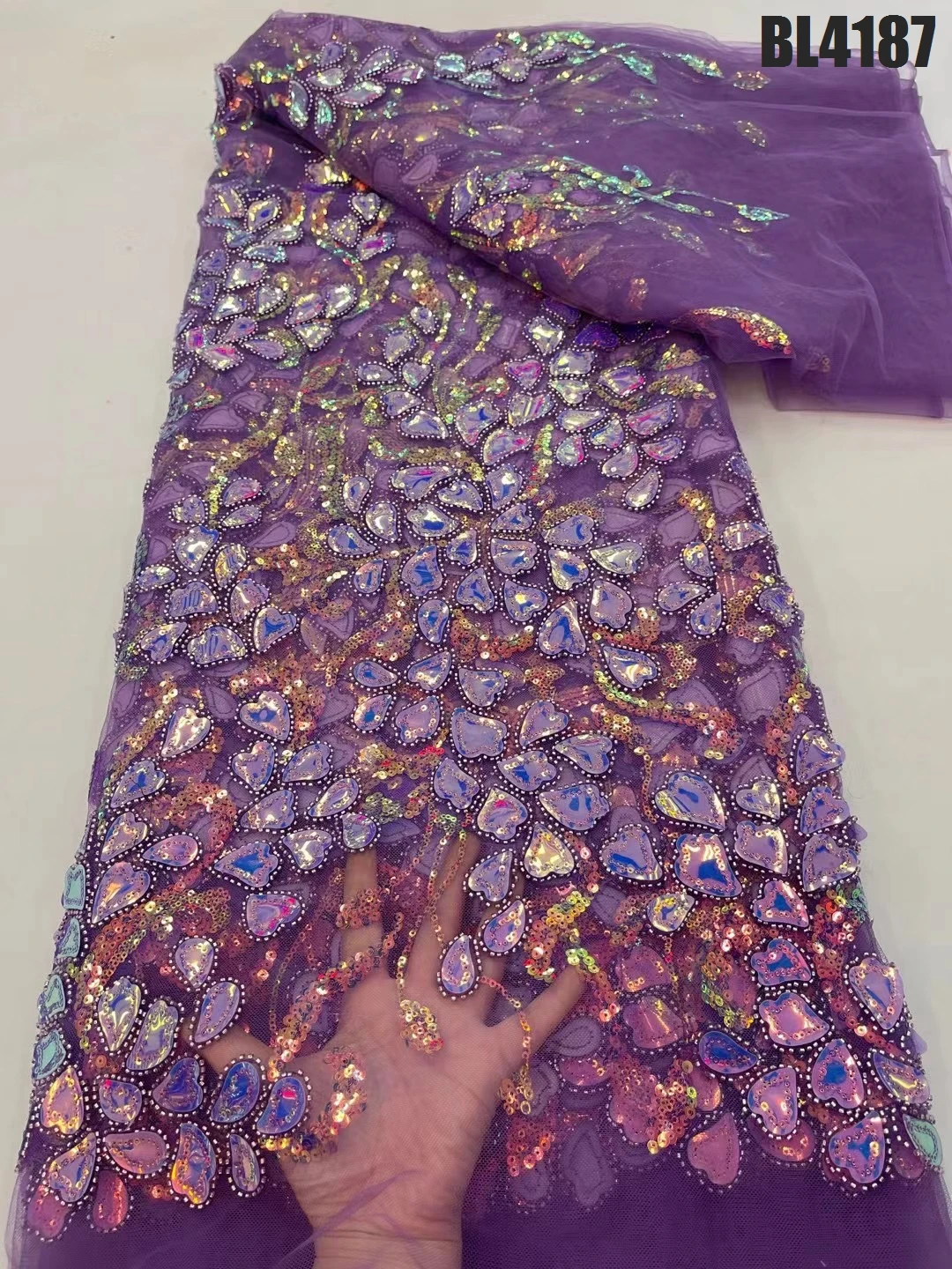 Supoo Symphony met allic bead embroidery fabric Laser sequin embroidery fabric European and American style fabric