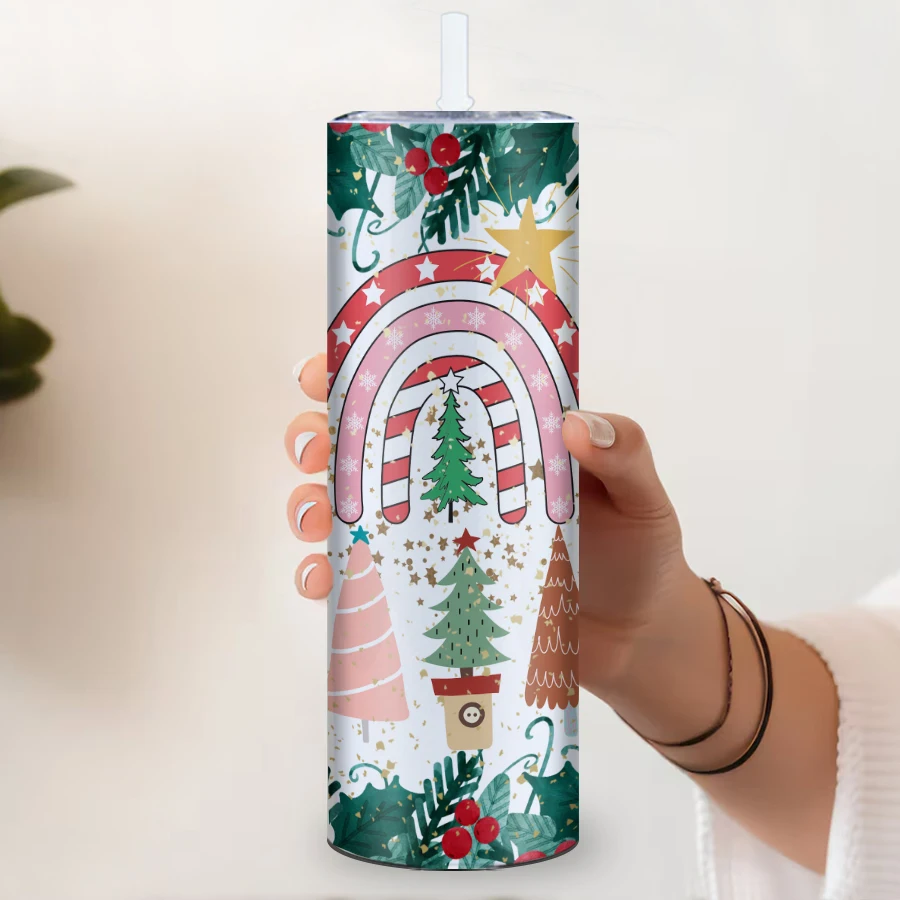 Pet Dog 3D Painted Graffiti Cup Christmas Gifts Rainbow Straight Tumbler Different Styles Cute Christmas Trees Water Bottle
