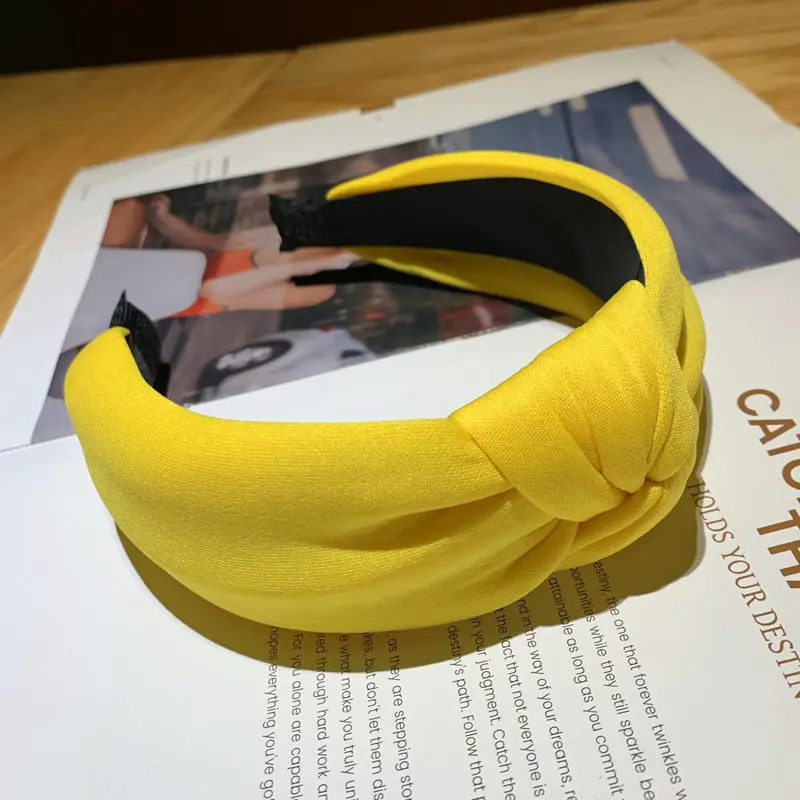 
2021 New design fluorescence solid color fabric knotted women headband 