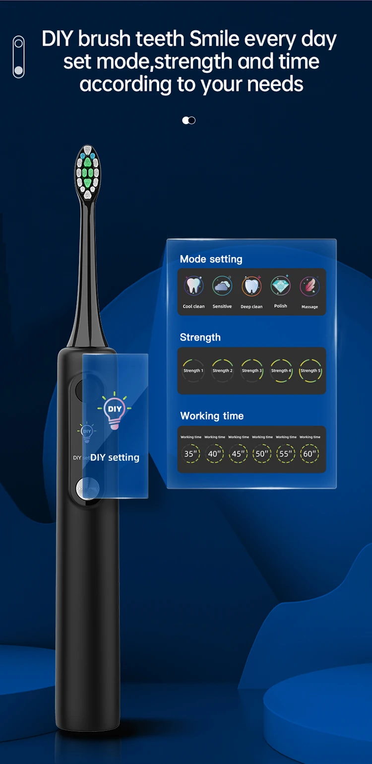 China Manufacturing Oem Luxury sonic Black Vibrating Multi-Function Touch Screen Detachable Travel Electric Toothbrush