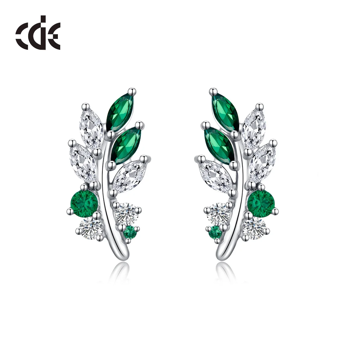 CDE YE1753 Trendy Jewelry 925 Sterling Silver Leaf Earrings DIY New Arrival Rhodium Plated Emerald Crystal Earring For Girl Gift