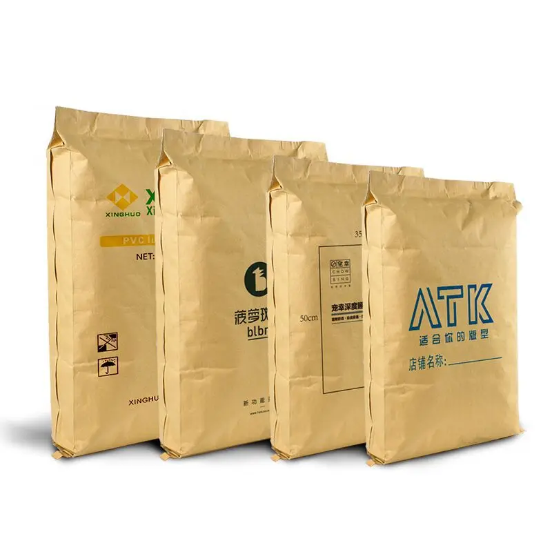 Customized logo print kraft paper packing bags 5kg 3 layer kraft paper bags for charcoal