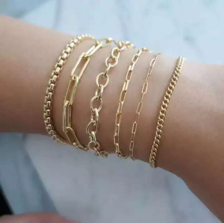 Delivery Fast 14K Gold Flat Curb Mini Link Large Oval Cable Large Link Large Box Chain Small Link Bracelet