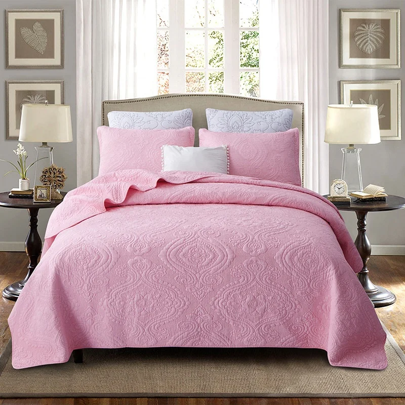 Home Goods Solid Color Cotton Fabric Embroidered Quilt Bedspread