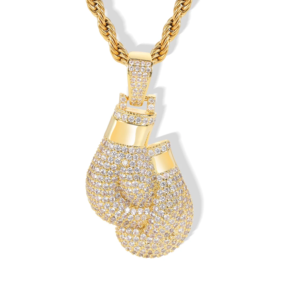 mossanite pendant Punk mens hip-hop boxing necklace with Moissanite diamond featuring a bold and exaggerated style chain pendant