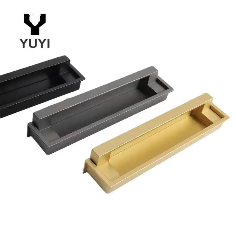 black grey gold modern kitchen drawer hidden handle embedded cabinet door handle