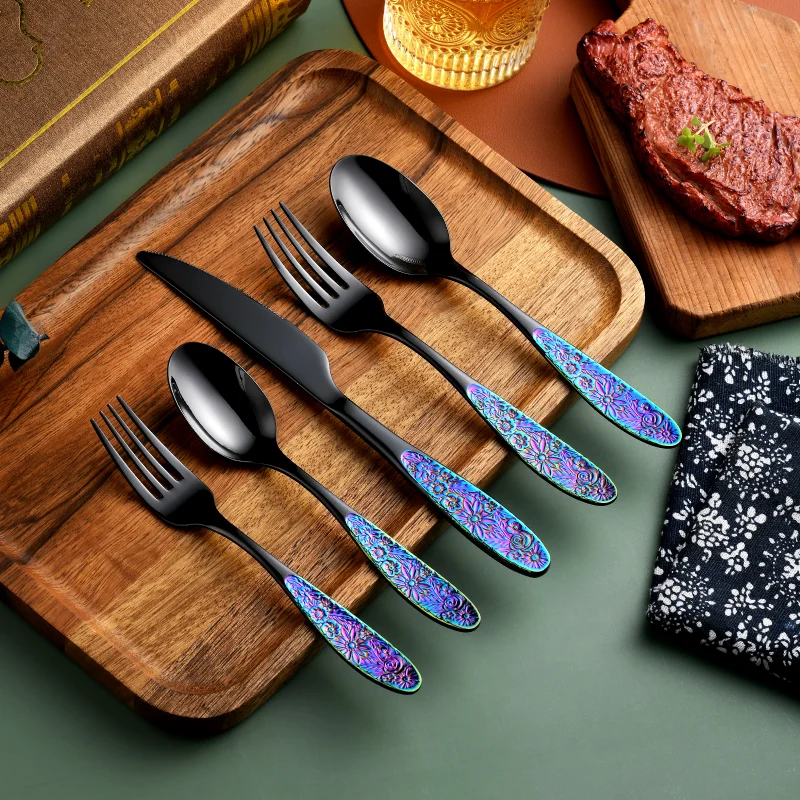 Manufacturers Palace Luxury Knife Fork Spoon black&rainbow flatware vintage cutlery set