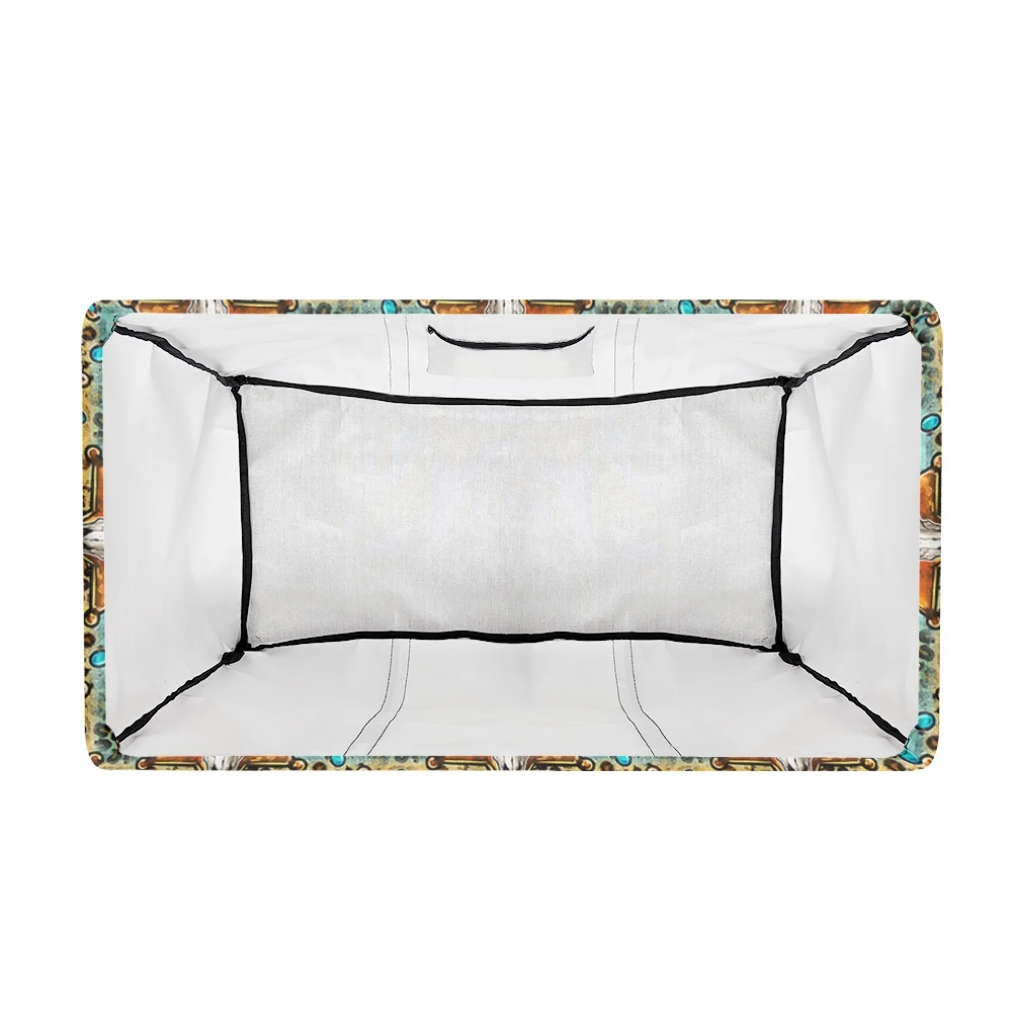 American Style Cow Bull Head Leopard Turquoise Striped Laundry Basket