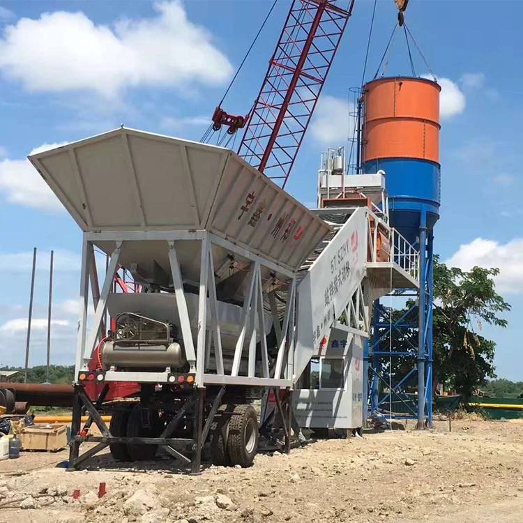 25m3 To 180M3 Mobile Ready Mix Portable HZS25 Concrete Mixer Plant With Cement Silo